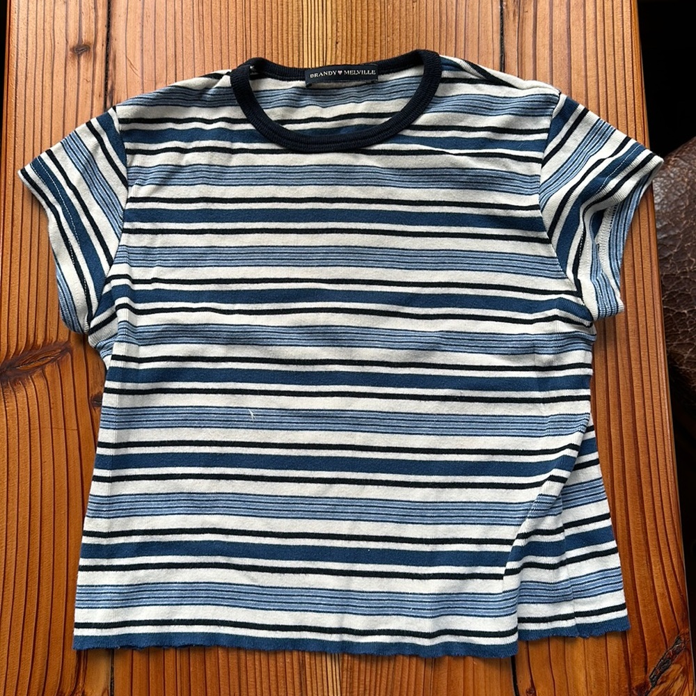 Brandy Melville cropped, blue and white stripped shirt